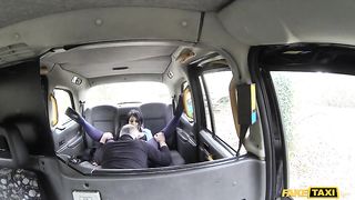 Brunette girl with huge tits have oral in fake taxi