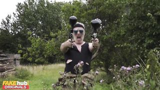 Fake Painballers foursome with Fake Taxi John midget babe and ebony