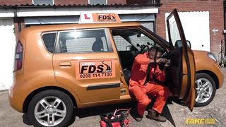 Fake Driving School -  Interracial sex in a driving school's driving car HD 720