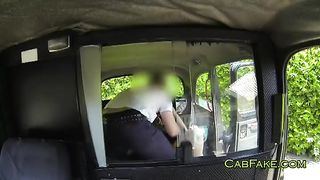 Lovely babe doggy style fucked in fake taxi