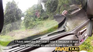 FakeTaxi Blonde babe fucked in her little pussy with panties around feet