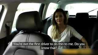 blonde having fun with fake taxi driver