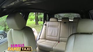 Female Fake Taxi Busty blonde rides studs cock and takes a facial