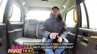 Female Fake Taxi Petite ebony cabbie with tiny shaven pussy fucks passenger