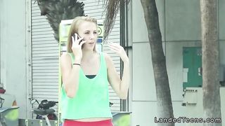 Blonde teen hitchhiker fucking on backseat