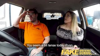 Fake Driving School Petite learner with small tits eats instructors cum