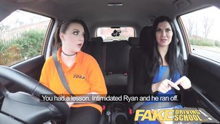 Fake Driving School Jailbird with big tits tastes examiners shaven pussy