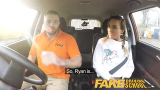 Fake Driving School Busty gym bunny big tits bounce as she squats on cock