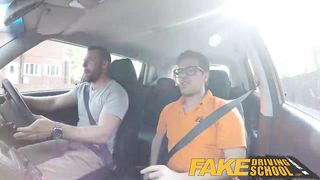 Fake Driving School Big tits blonde gets fucked and cum splattered glasses