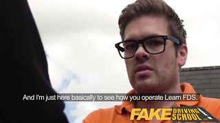 Fake Driving School Posh horny busty examiner swallows a big load