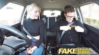 Fake Driving School lesson ends in suprise squirting orgasm and creampie