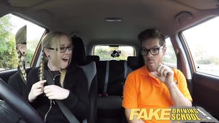 Fake Driving School Creampie for teen leaner with hairy pussy