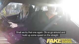 Fake Driving School big tits hairy pussy student has creampie and squirts