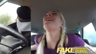 Fake Driving School big tits hairy pussy student has creampie and squirts