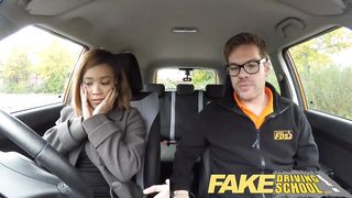 Fake Driving School young ebony enjoys creampie for free lessons