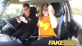 Fake Driving School Nerdy ginger teen fucked to creampie orgasm