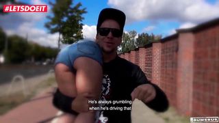 LETSDOEIT - German teen convinced in parking lot ride big cock well in driving van