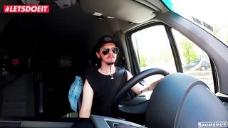 LETSDOEIT - German teen convinced in parking lot ride big cock well in driving van
