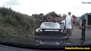 Fuck the police - Ebony police babe spitroasted outdoors